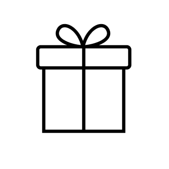 Line drawing of a gift box with a bow on a white background