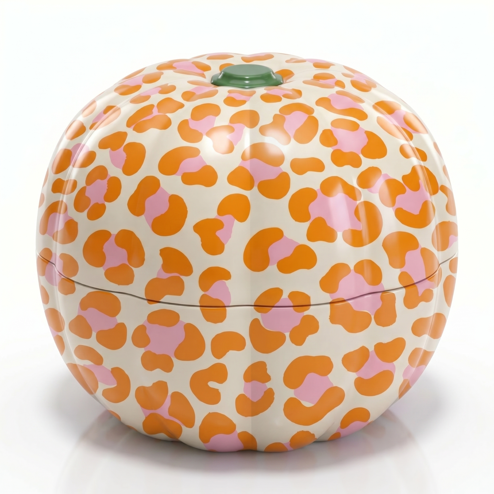 Väsen reusable candy tin pumpkin in bold leopard print, a plastic-free Swedish Halloween candy tin.